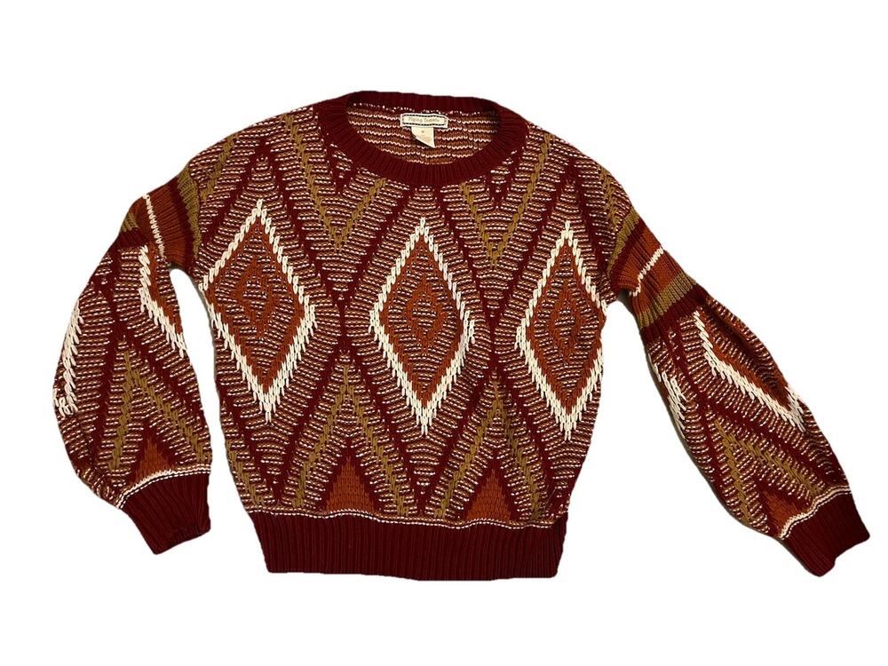 FLYING TOMATO Sweater Southwestern Aztec Tribal Diamond Crew Boho Bell Puff M